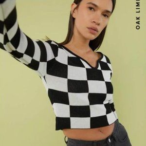 Oak + Fort Checkered V-Neck Top